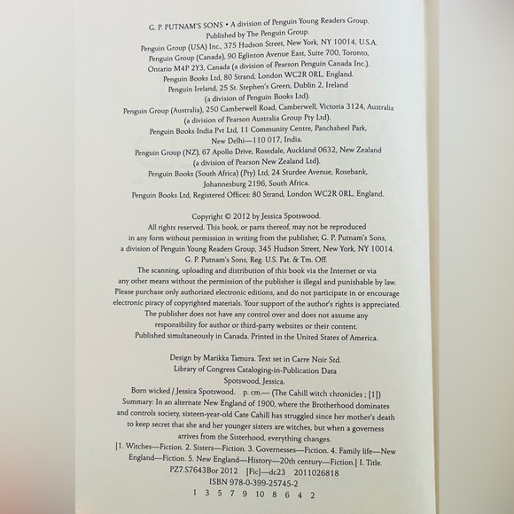 Born Wicked - Jessica Spotswood HC 1st Ed. - Picture 6 of 7